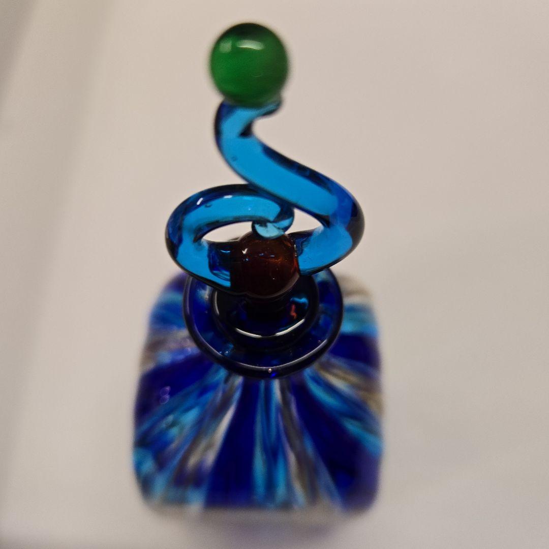 香水瓶　ヴェネツィアンガラス　MURANO GLASS 金彩　青ライン