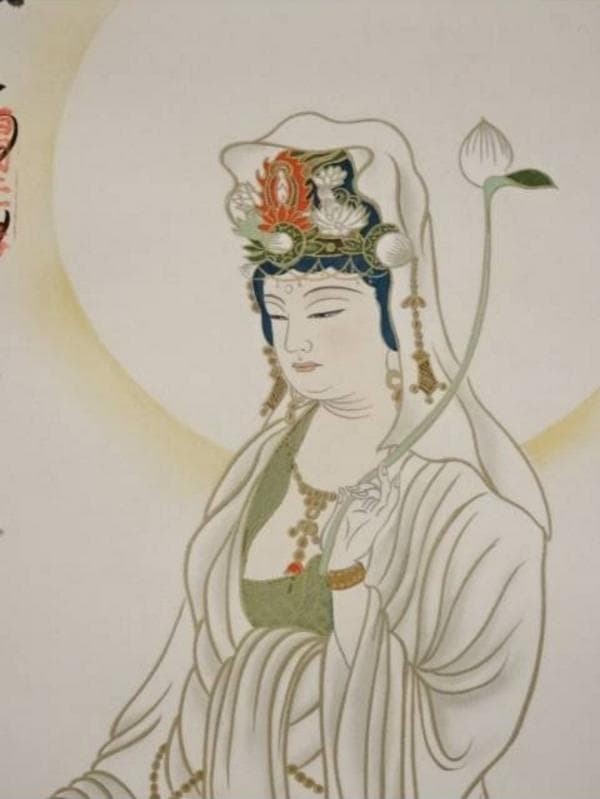 掛軸「西国三十三ヵ所霊場御朱印集印譜」白衣観音菩薩像 紙本 保護箱付 IN001