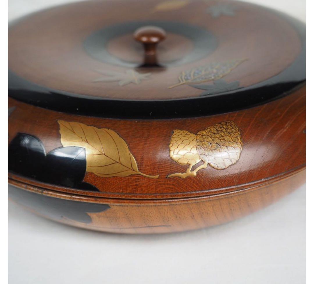 送料無料　時代物　高金蒔絵螺鈿菓子器/喰籠/蓋物　名工作品　秀逸作