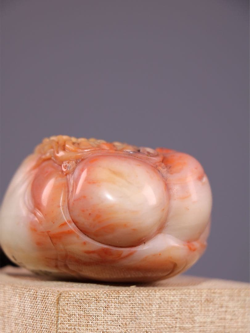 旧蔵天然寿山石 手彫り置物【寿星公】長寿仏　お守り　開運　芙蓉石使用 精巧彫刻