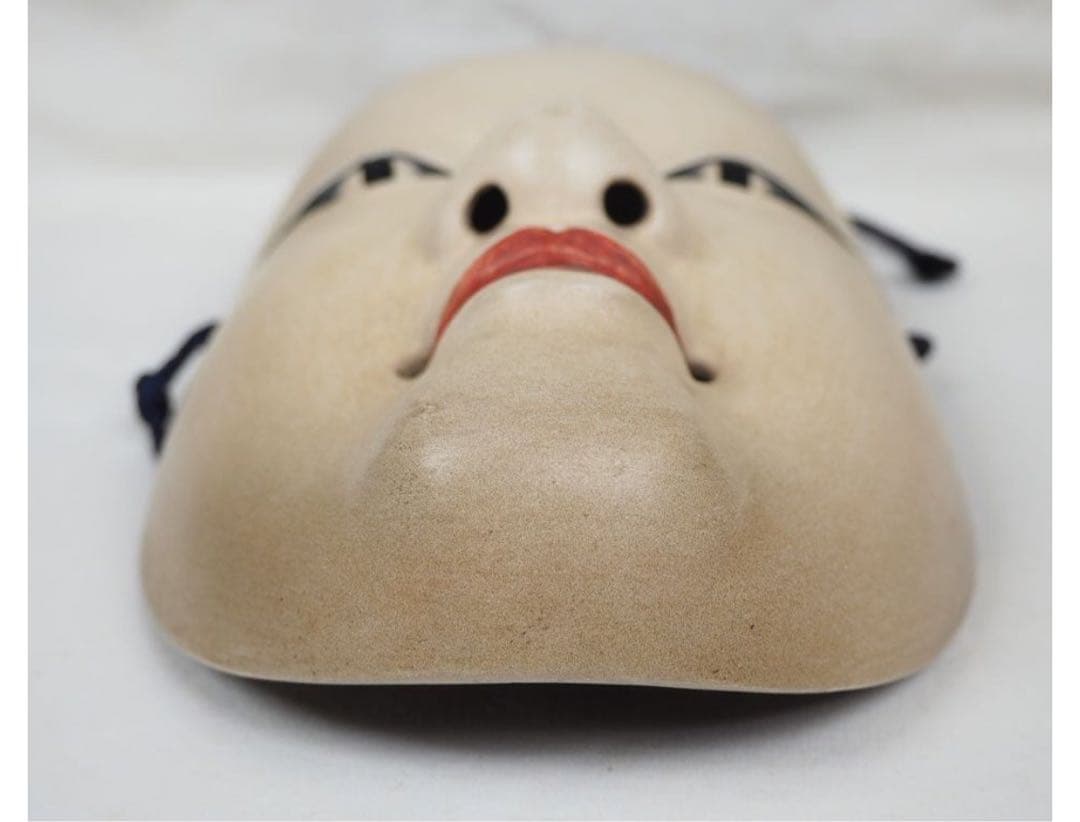 送料無料　時代物　松清作　木彫彩色能面　女面・能楽面　木箱・面袋付