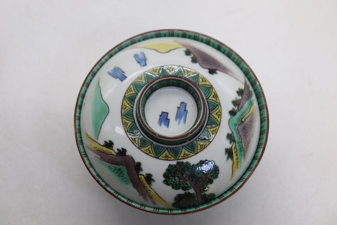 明治期　九谷焼　蓋茶碗5点　送料込み251114