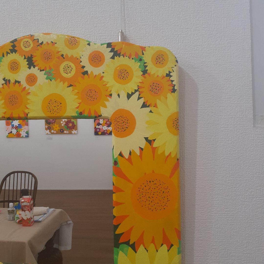 ひまわりの鏡　画家　小楠アキコ作品　アクリル絵の具