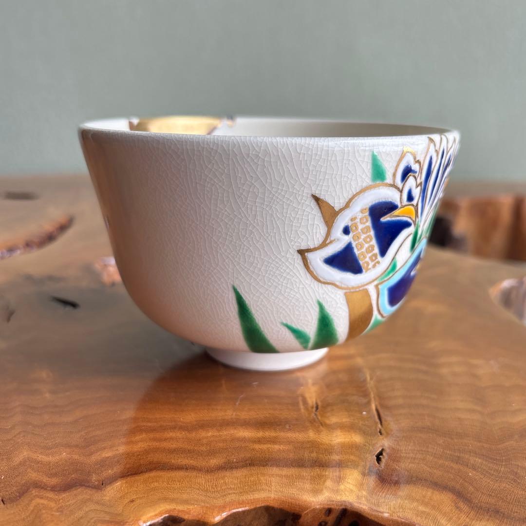 色絵 「八ツ橋」山本蓼 仁清 抹茶碗 茶道具 共箱(82X)