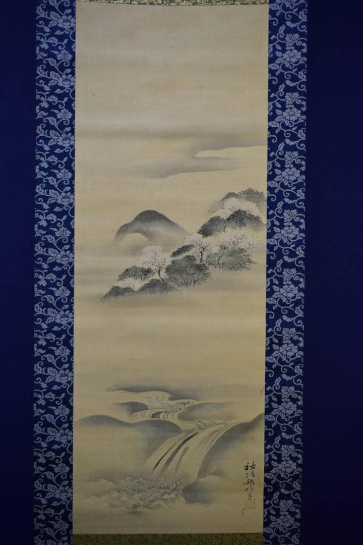 模写/狩野邦信/桜花山水図/布袋屋掛軸HG-5