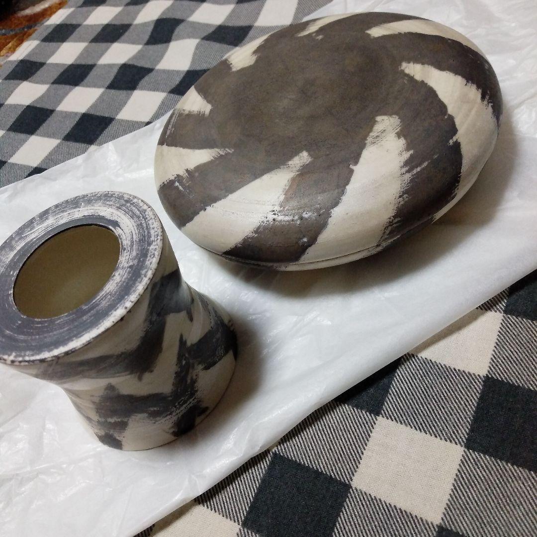 茶道具　銀彩　香合 & 蓋置き　村岡由梨