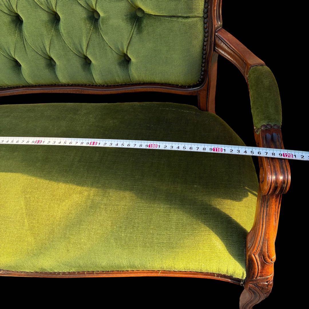 【美品】猫足　アンティークソファ　マホガニー　サロンチェア　グリーン