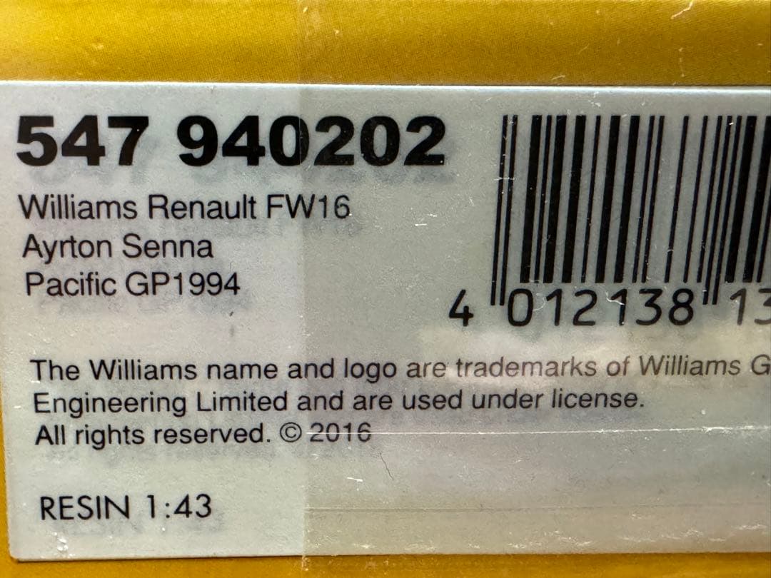 PMA 1/43 ウィリアムズ ルノー FW16 A.セナ 1994