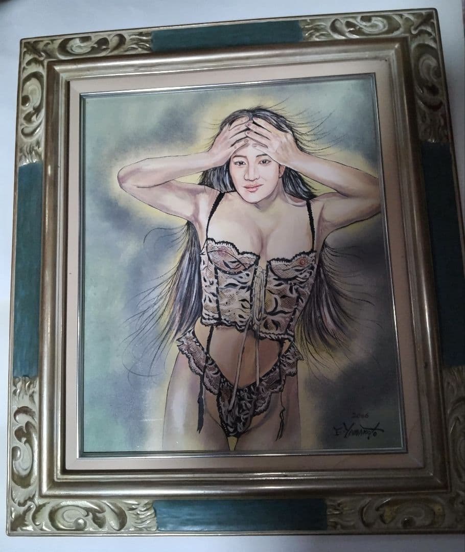 裸婦、美人画、油彩８号、しなりC山本英二、真作、肉筆、高塚省吾、森本草介、額縁