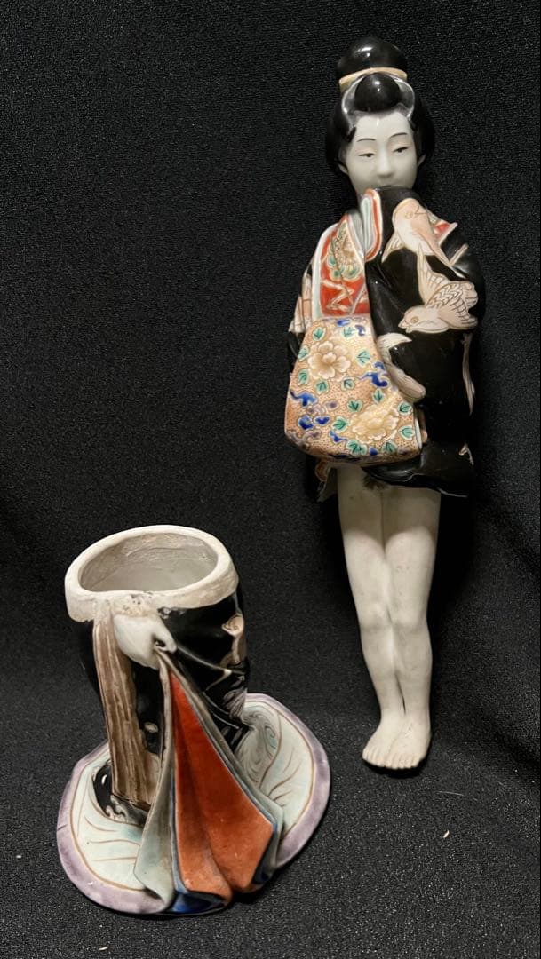 九谷焼 春画人形 色絵金彩 舞妓　陶器人形枕絵　置物