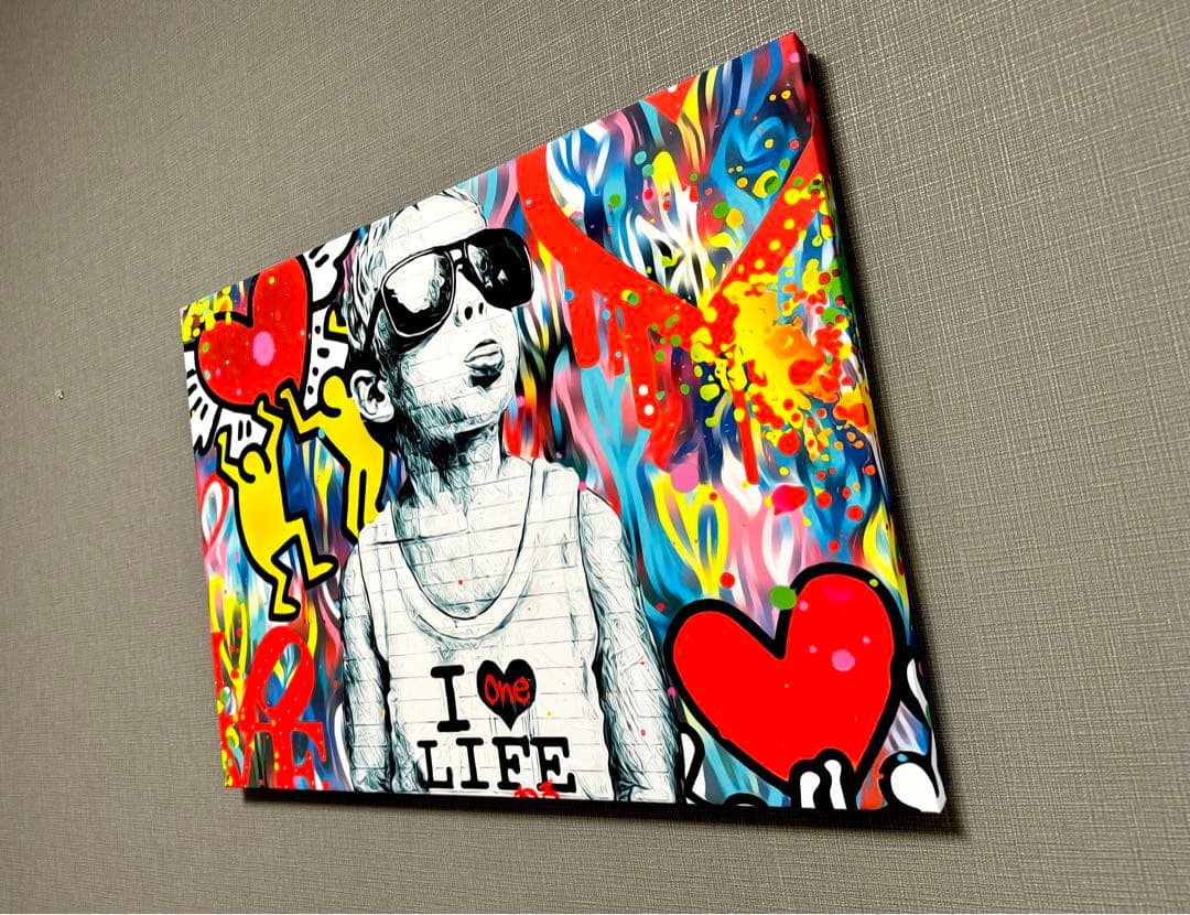 No.197木枠付きキャンバスアート　バスキア　BANKSY アートポスター