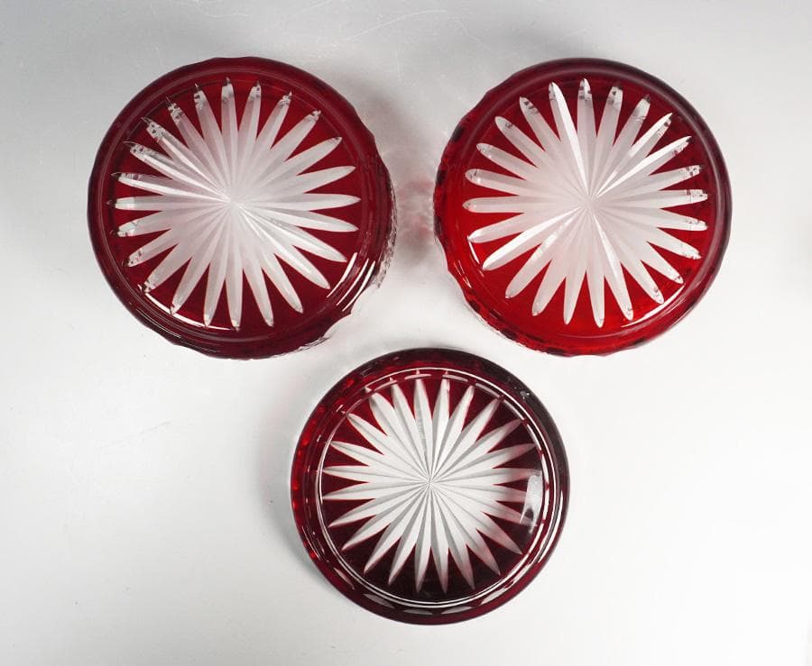 木村泰典 江戸切子 籠目紋ボンボニエール 深緋 切子ガラス 共箱