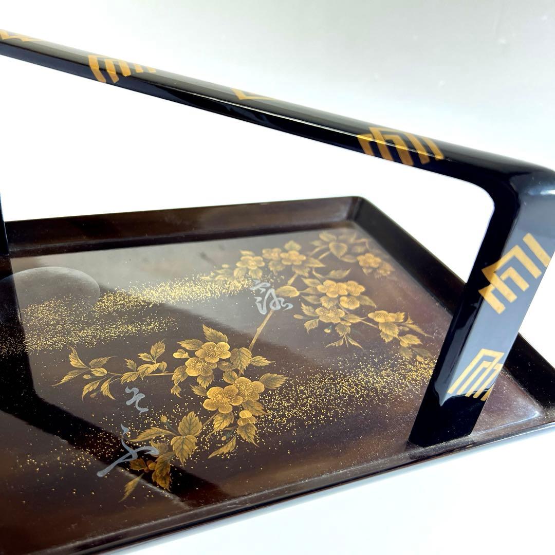 研出蒔絵　手付盆　木箱付　幅29㎝　東Y7-0516③トヒコ