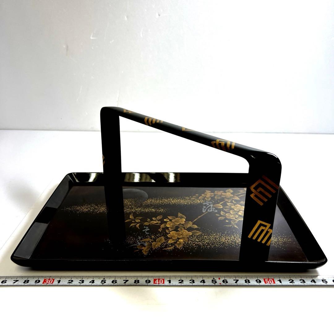 研出蒔絵　手付盆　木箱付　幅29㎝　東Y7-0516③トヒコ