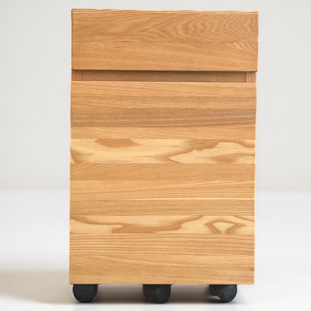 天然木 無垢材 デスクキャビネット オーク材 キャスター付き