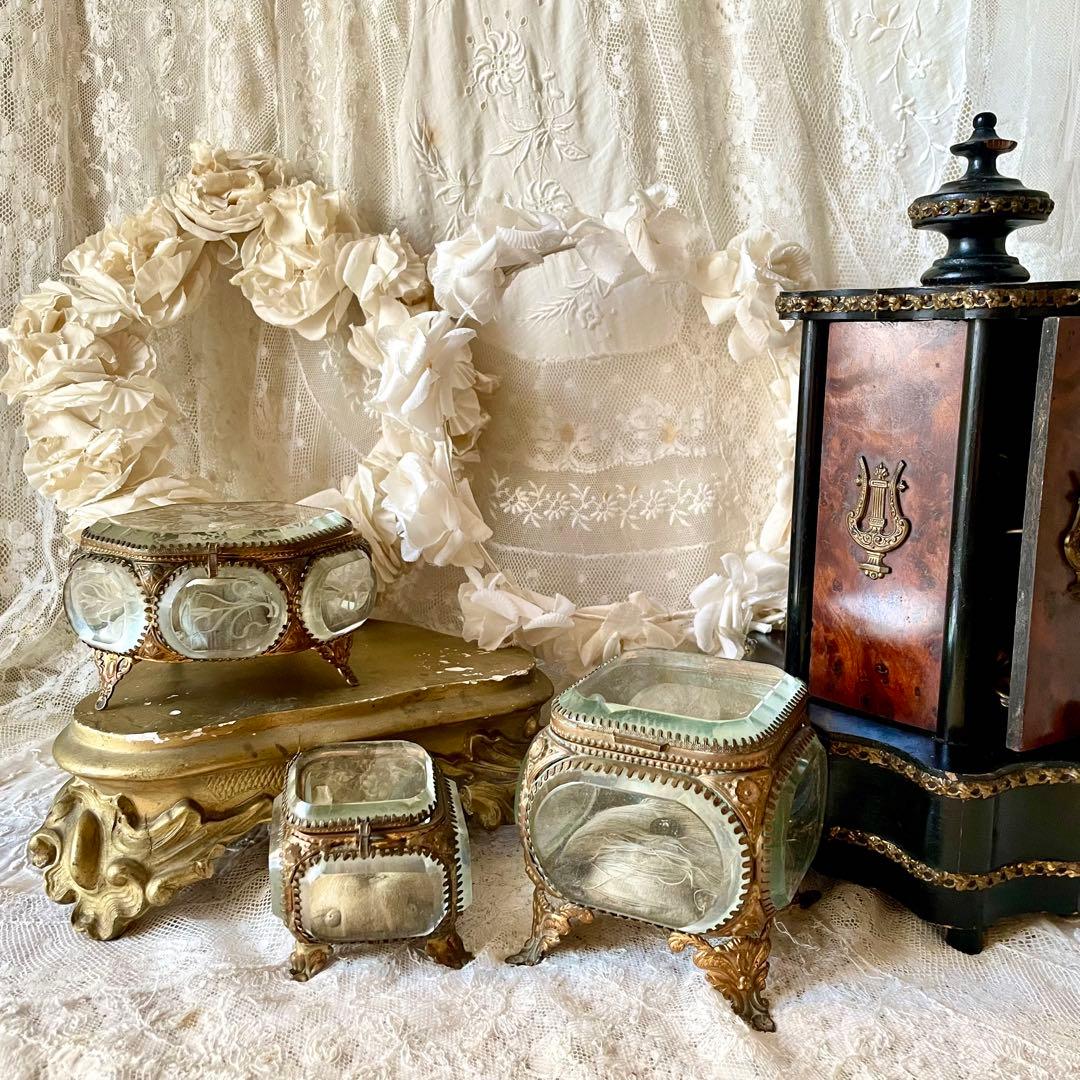 ベベルガラスジュエリーボックスL アクセサリーケース　フランスアンティーク