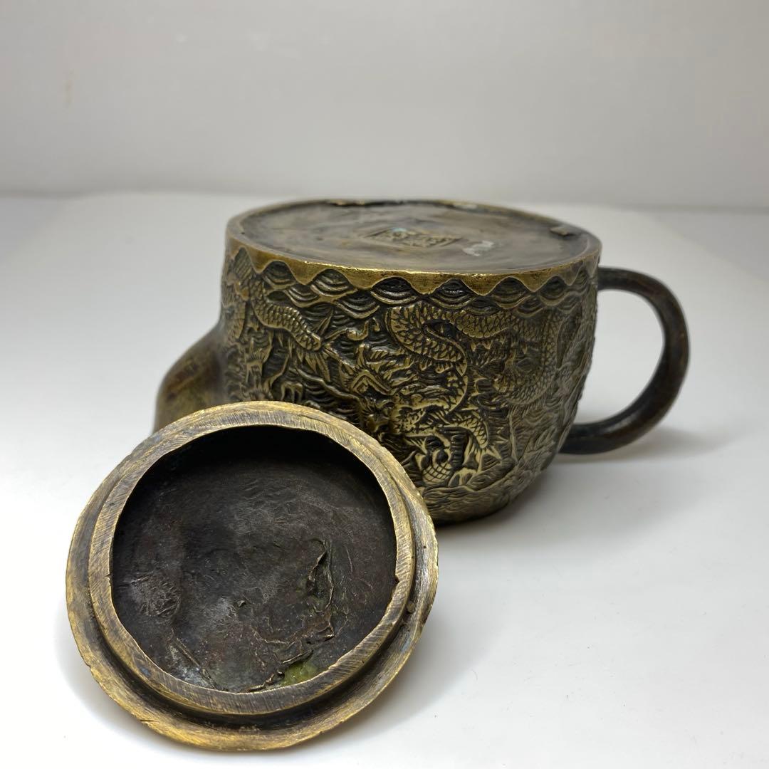 中国古玩　大明宣徳作　銀銅製　急須　404g 東さ7-0823①