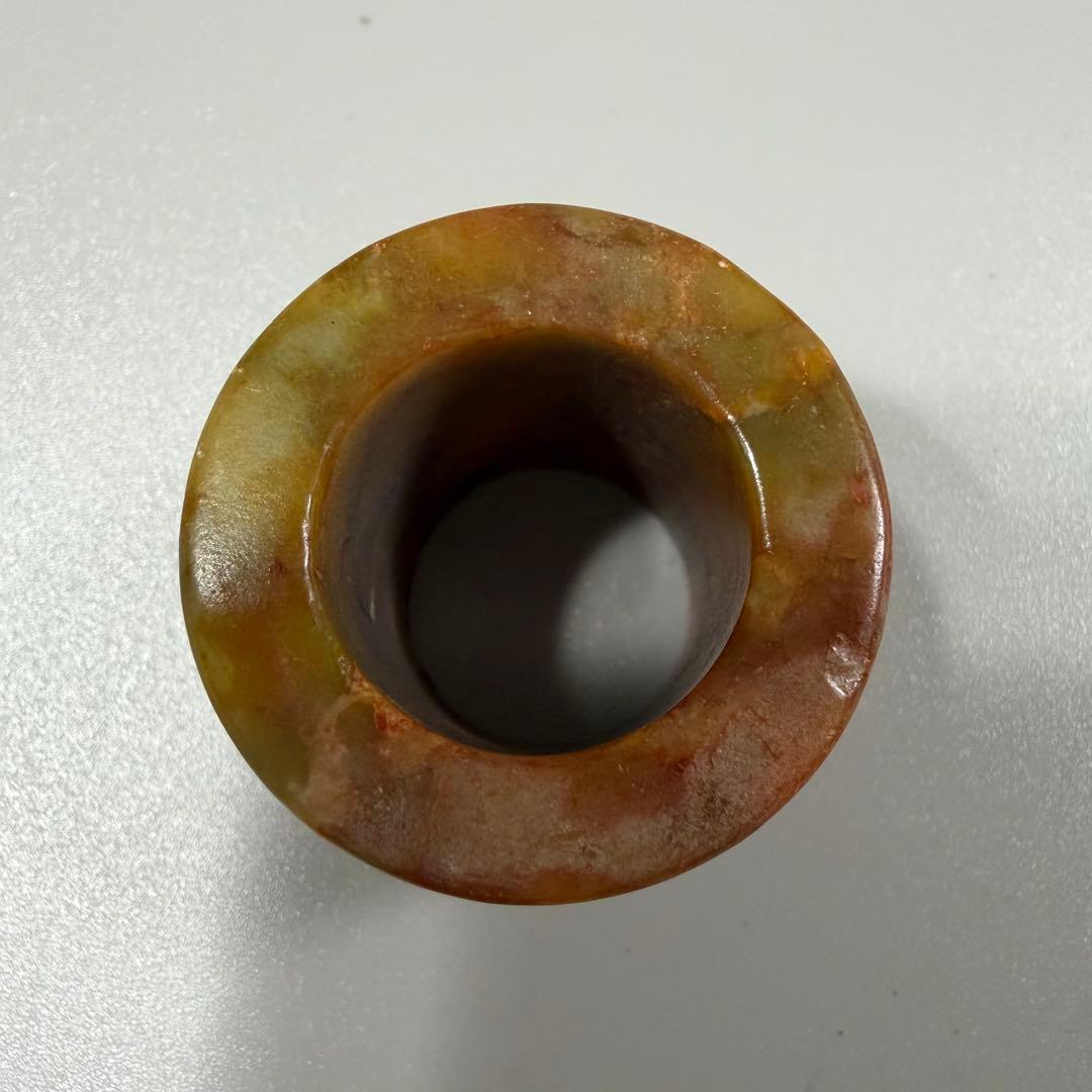 天然石　扳指　吉祥紋細工彫刻　時代物　古文　篆書