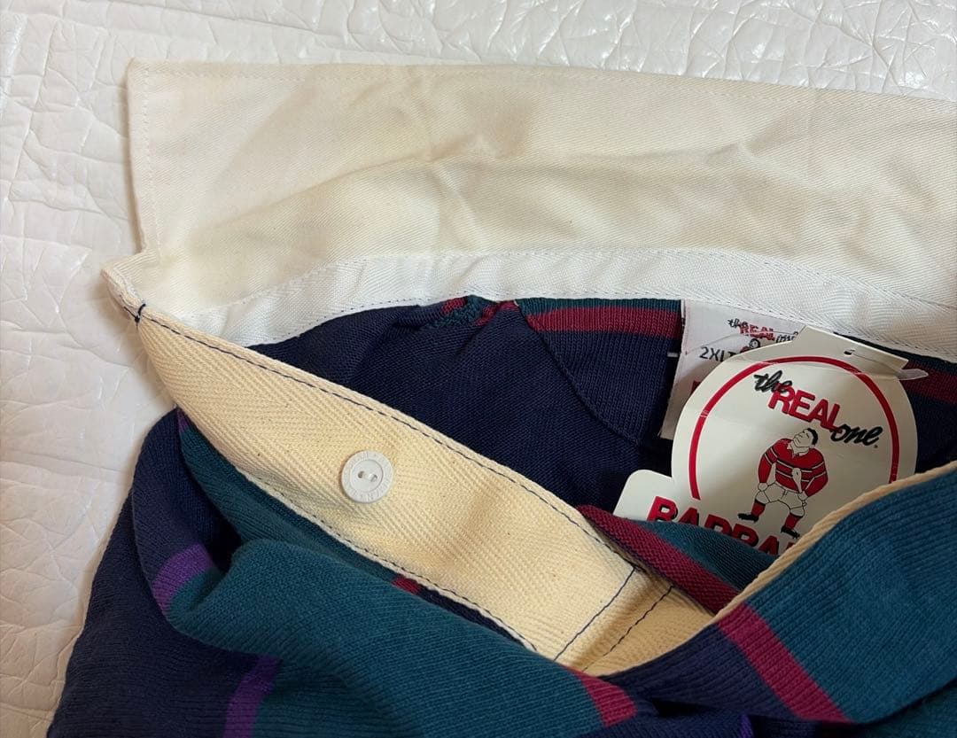 希少2XLT 90s BARBARIAN 厚手ラガーシャツ ボーダー 刺繍ロゴ