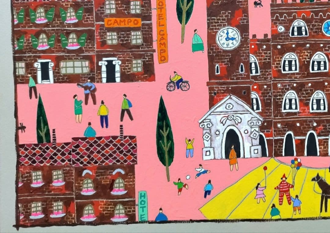 水彩画原画　シエナのカンポ広場