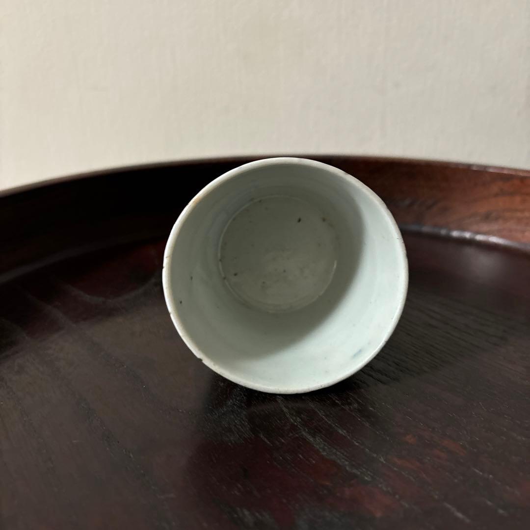 古伊万里染付　格子縞　蔓草文　⑤蕎麦猪口　江戸初期前期　アンティーク　白磁　李朝