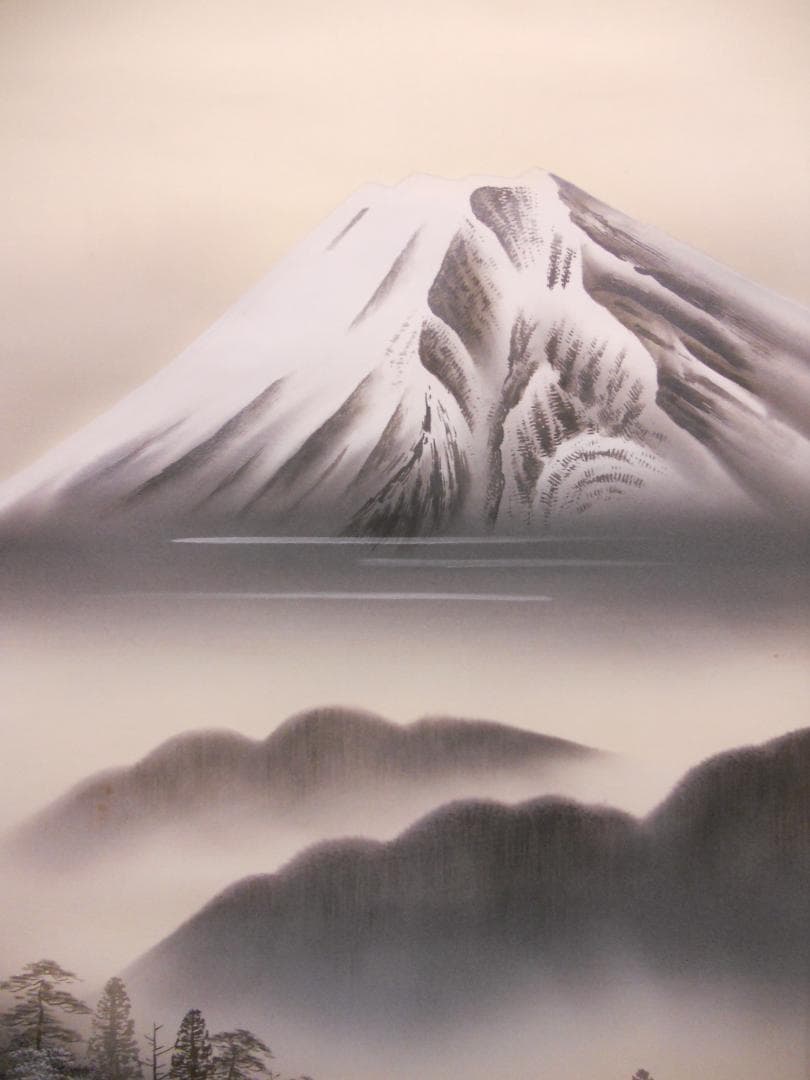 掛け軸 岳南 『 白富士 』 絹本 希少 軸装 茶道具 掛軸 美品 です。