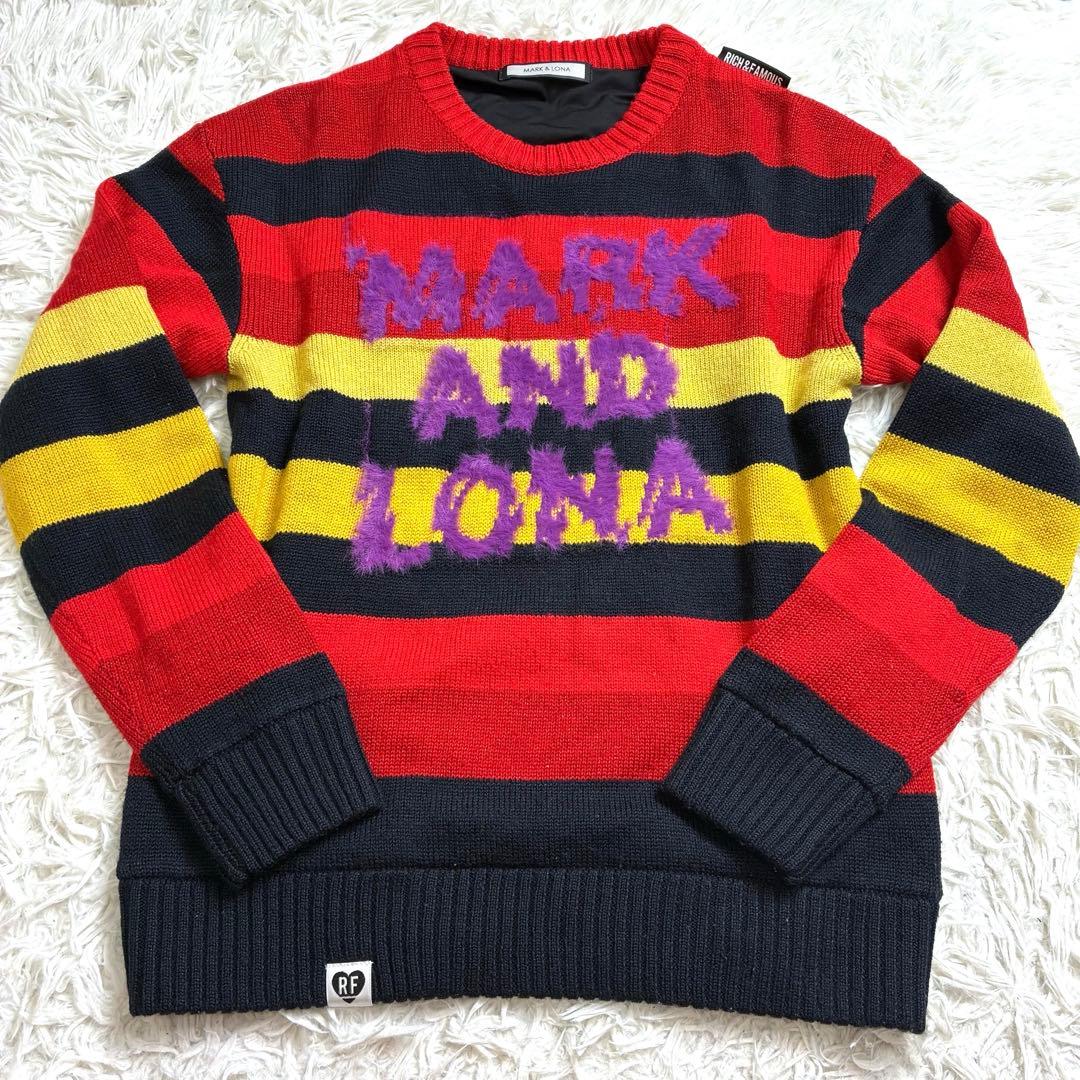 美品　マークアンドロナ セーター マルチカラー　ボーダー ニット 防風裏地付