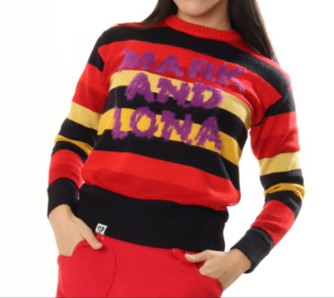 美品　マークアンドロナ セーター マルチカラー　ボーダー ニット 防風裏地付