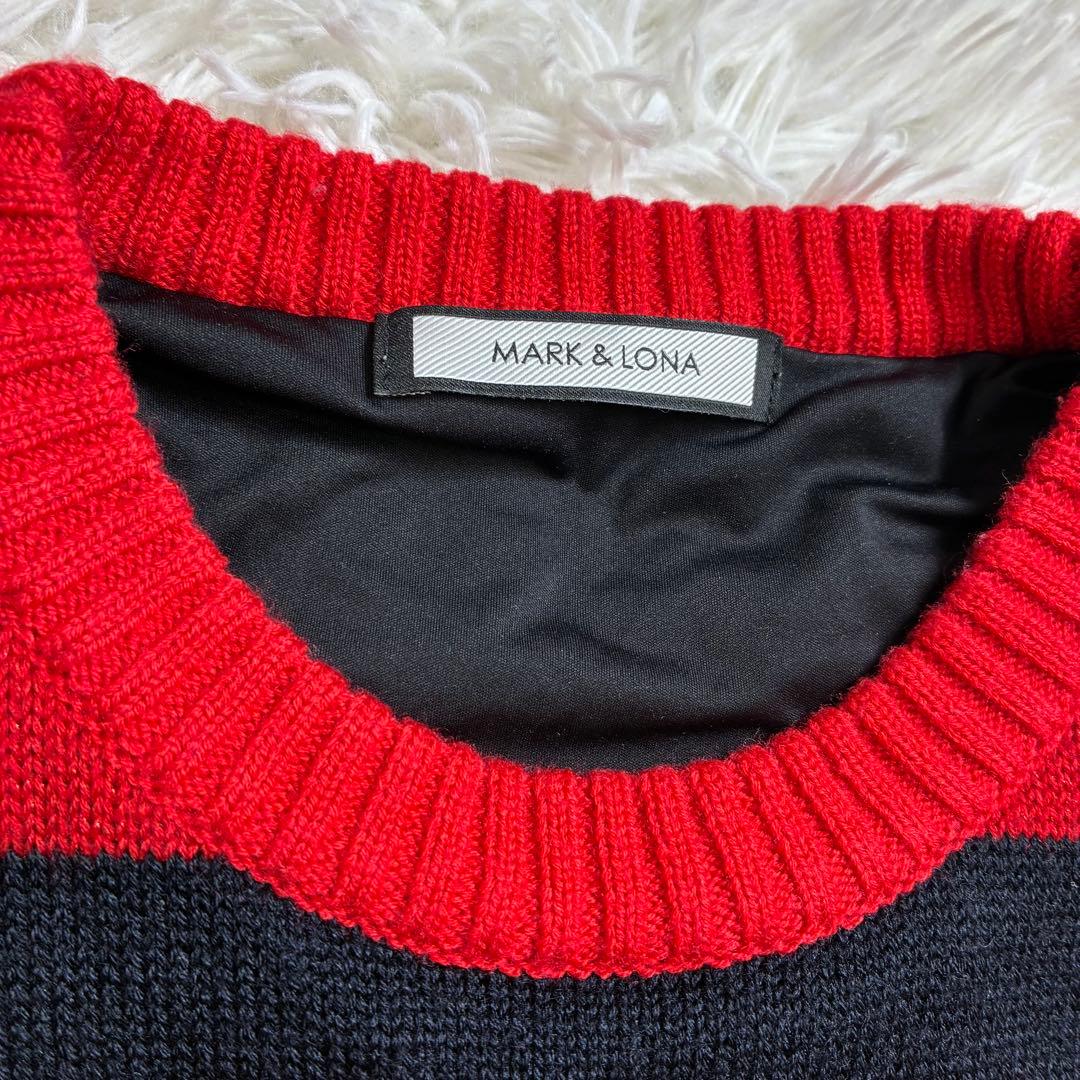 美品　マークアンドロナ セーター マルチカラー　ボーダー ニット 防風裏地付