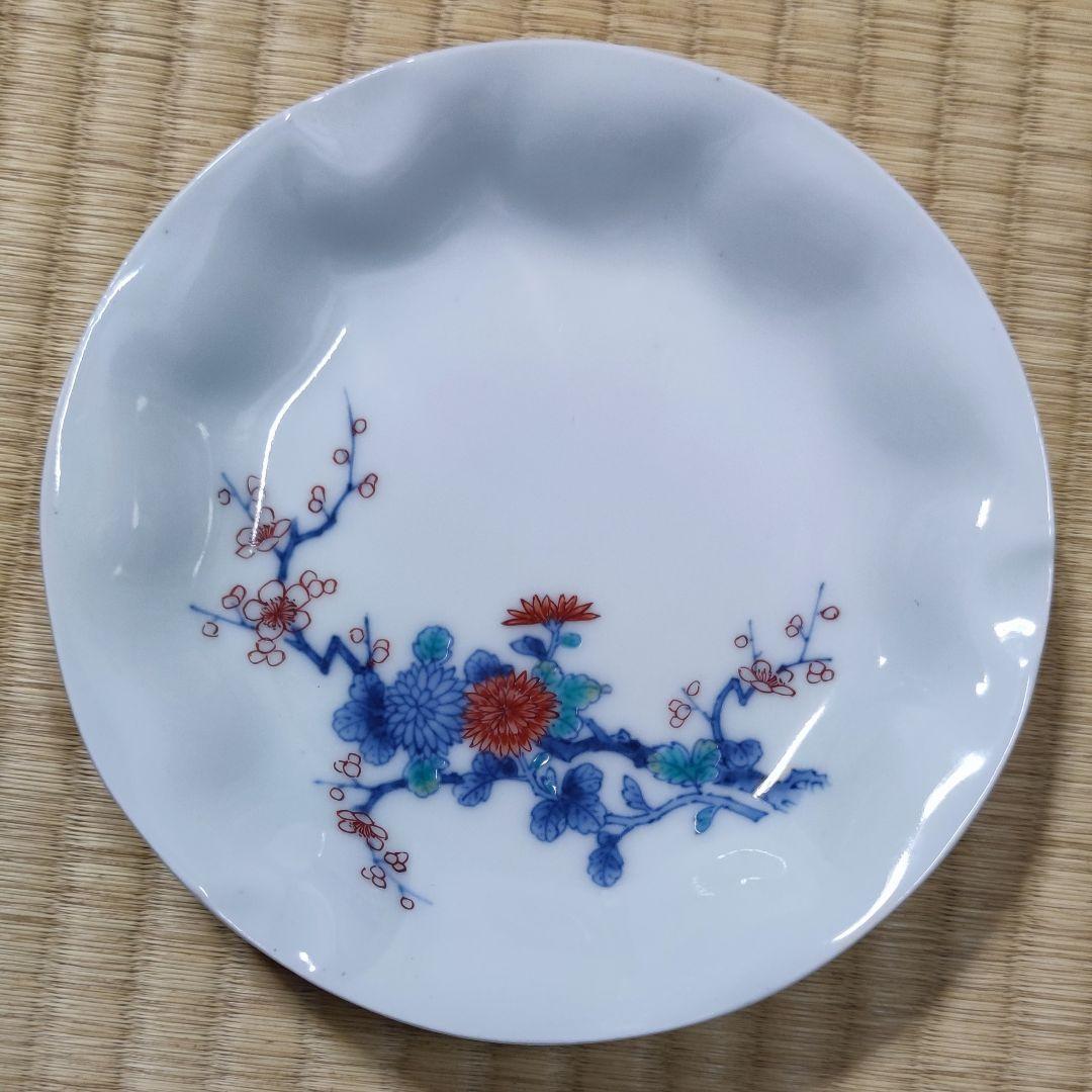 ♥【珍品】十一代今泉今右衛門　錦梅菊絵小皿　共箱付