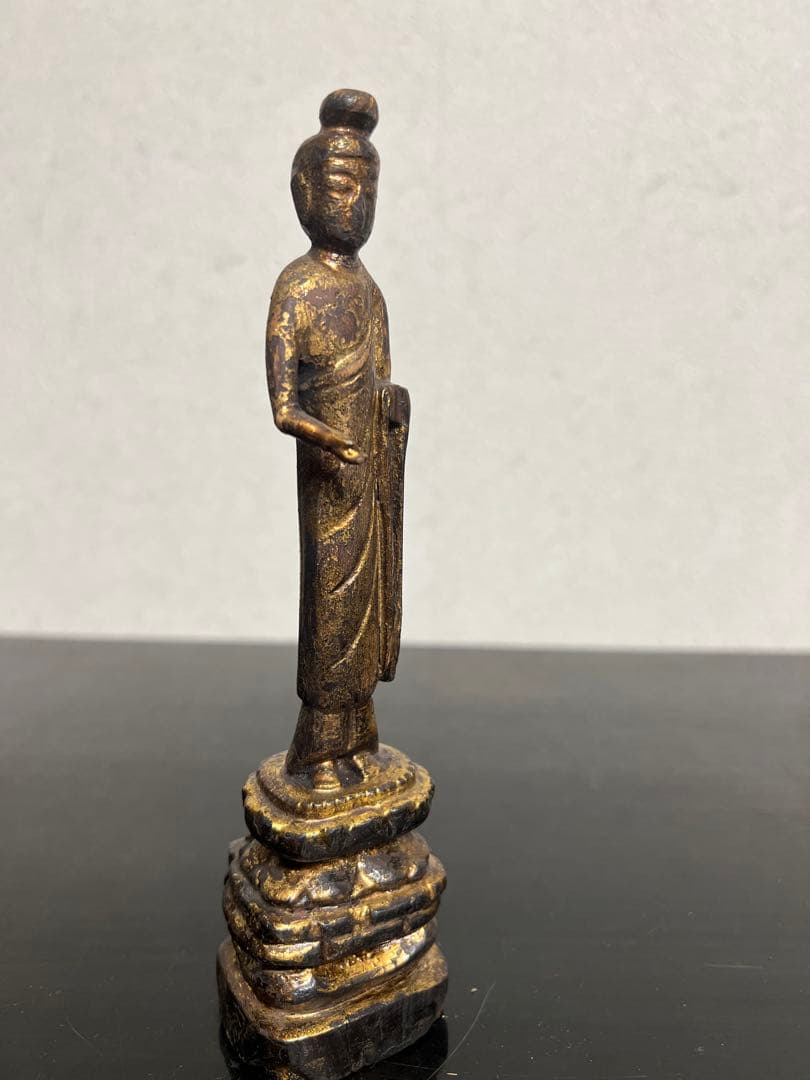 中国 逸品 釈迦如来立像 金箔 金彩 木彫 一木造 仏像 仏教美術 骨董 古美術