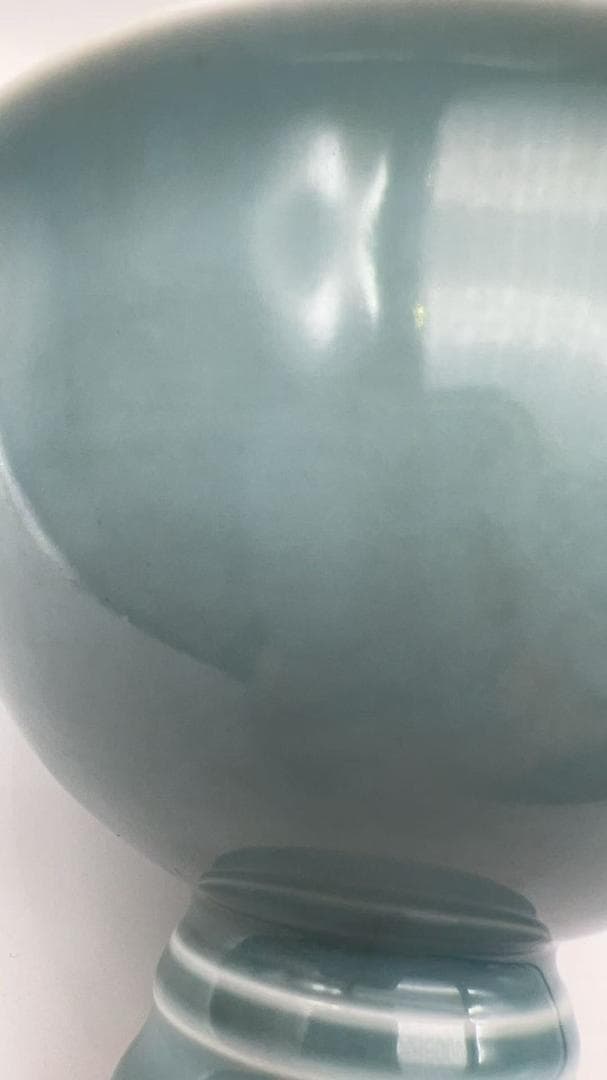 清光緒時代 【大清光緒年製】在銘 天藍釉高足杯 馬上杯单色釉 官窯瓷器(Y-9)