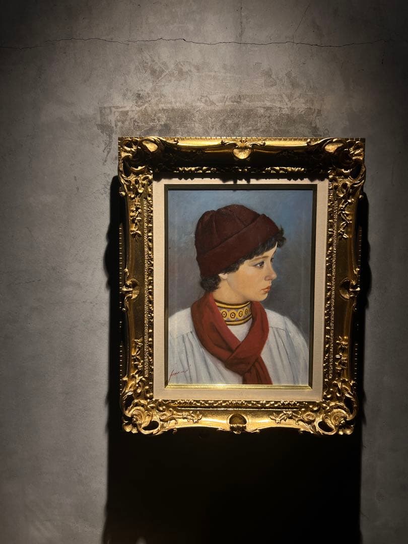 他の方発送×中村英夫【赤いマフラー】油彩画　肉筆原画