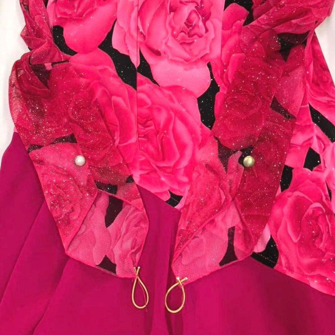 社交ダンス　スタンダードドレス　モダンドレス　ピンク　薔薇プリント