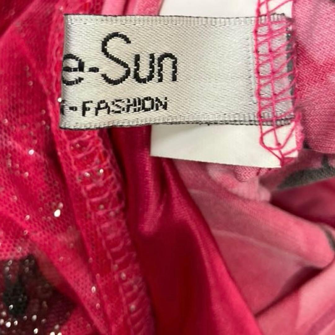 社交ダンス　スタンダードドレス　モダンドレス　ピンク　薔薇プリント