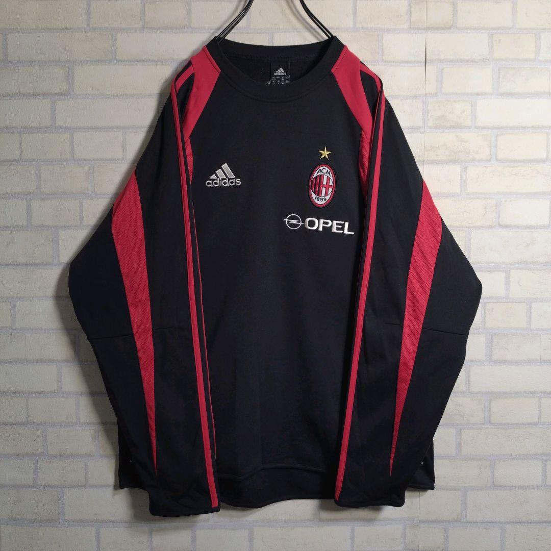 アディダス★00s ACミラン 刺繍ロゴ ピステ ゲームシャツ ロンT 黒 XL