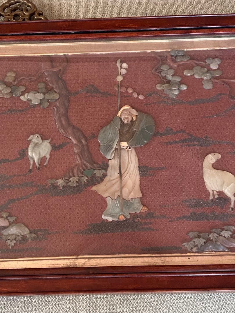 中国　アンティーク　「蘇武牧羊」　壁掛け