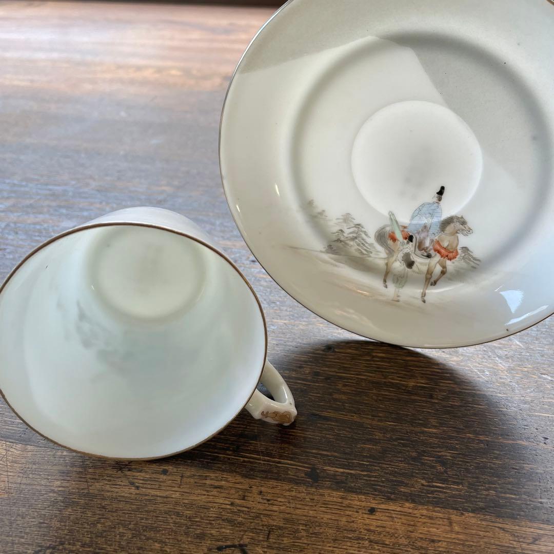 横浜焼 井村製 明治 輸出手 アンティーク カップ＆ソーサー1客  業平東下り図