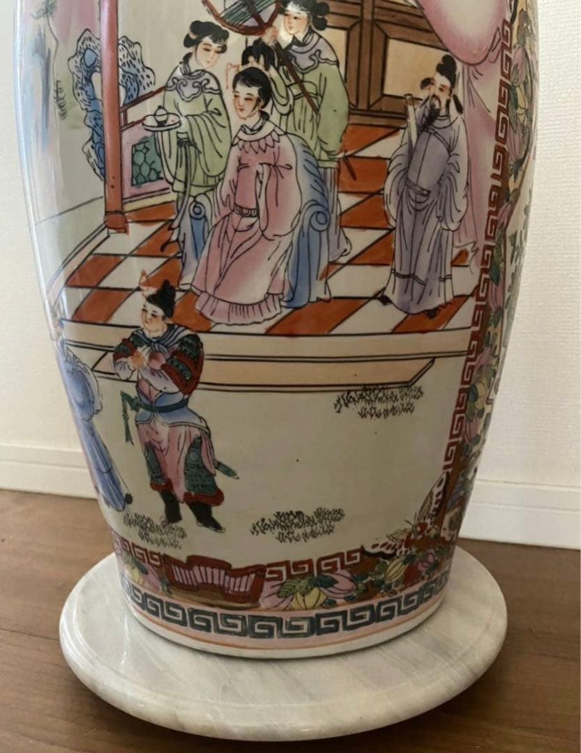 中国古美術 大型雙耳粉彩龍人物花蝶絵高さ62.5cm横幅28cm口径25.5cm