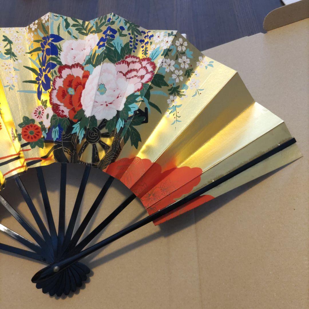 舞扇子 2本セット 金銀　花柄・紅葉柄
