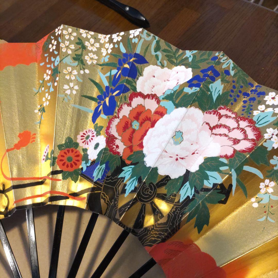 舞扇子 2本セット 金銀　花柄・紅葉柄