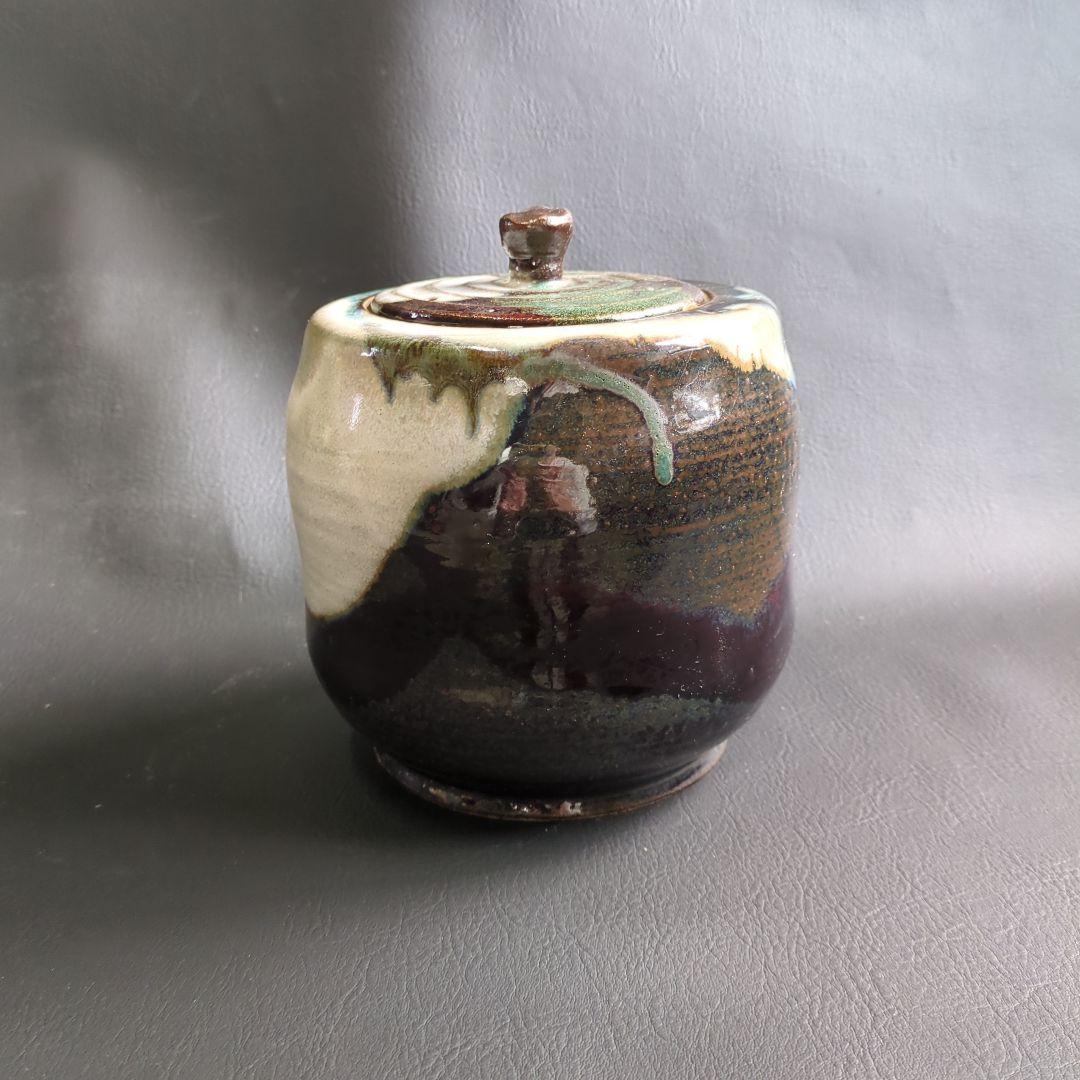 多色陶器 蓋付き容器