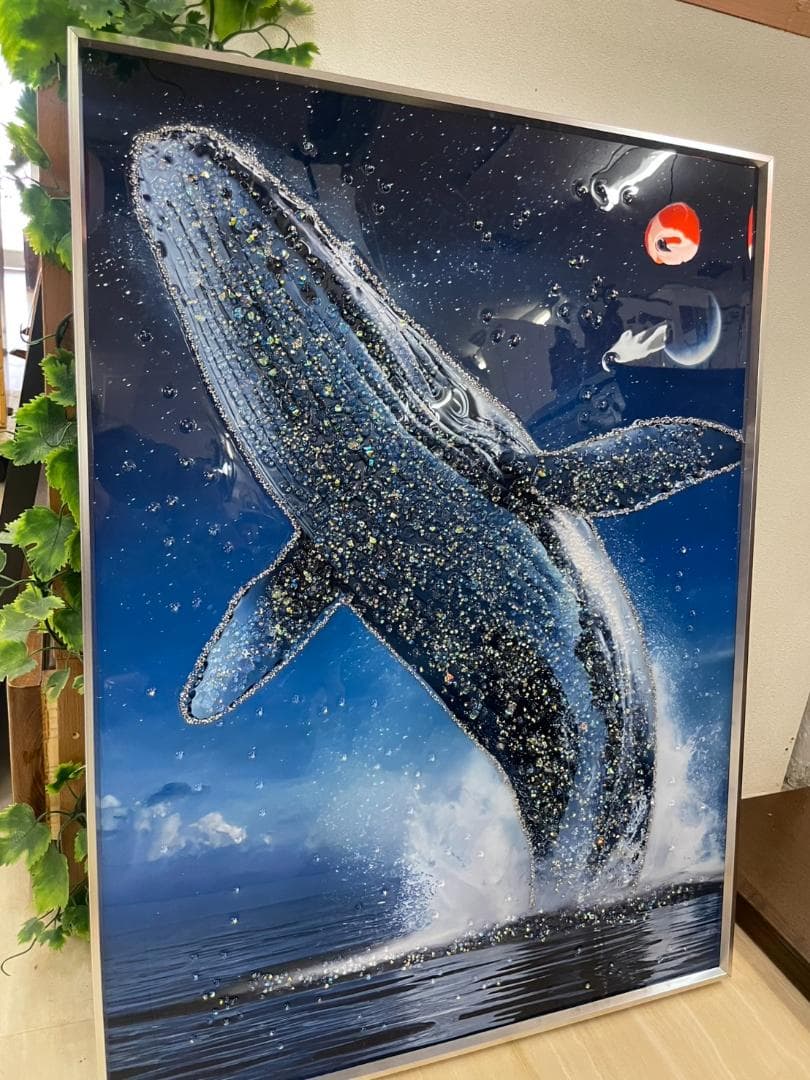 水晶絵　アートパネル　クジラ　くじら　鯨　クリスタル　絵画　アート　海　壁掛け