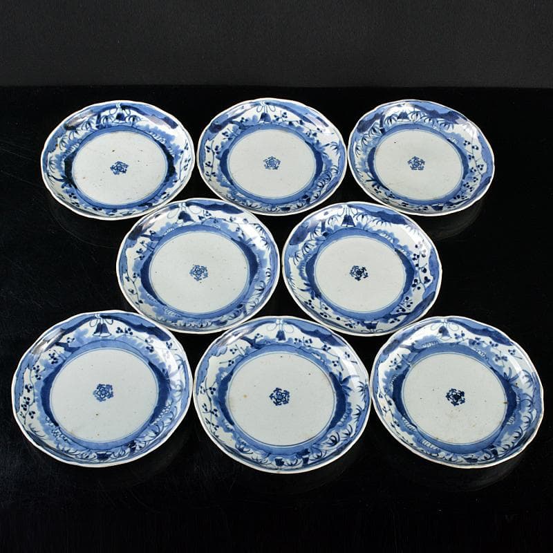 伊万里焼　古伊万里　染付　松竹梅文　皿　八客　V　R5169