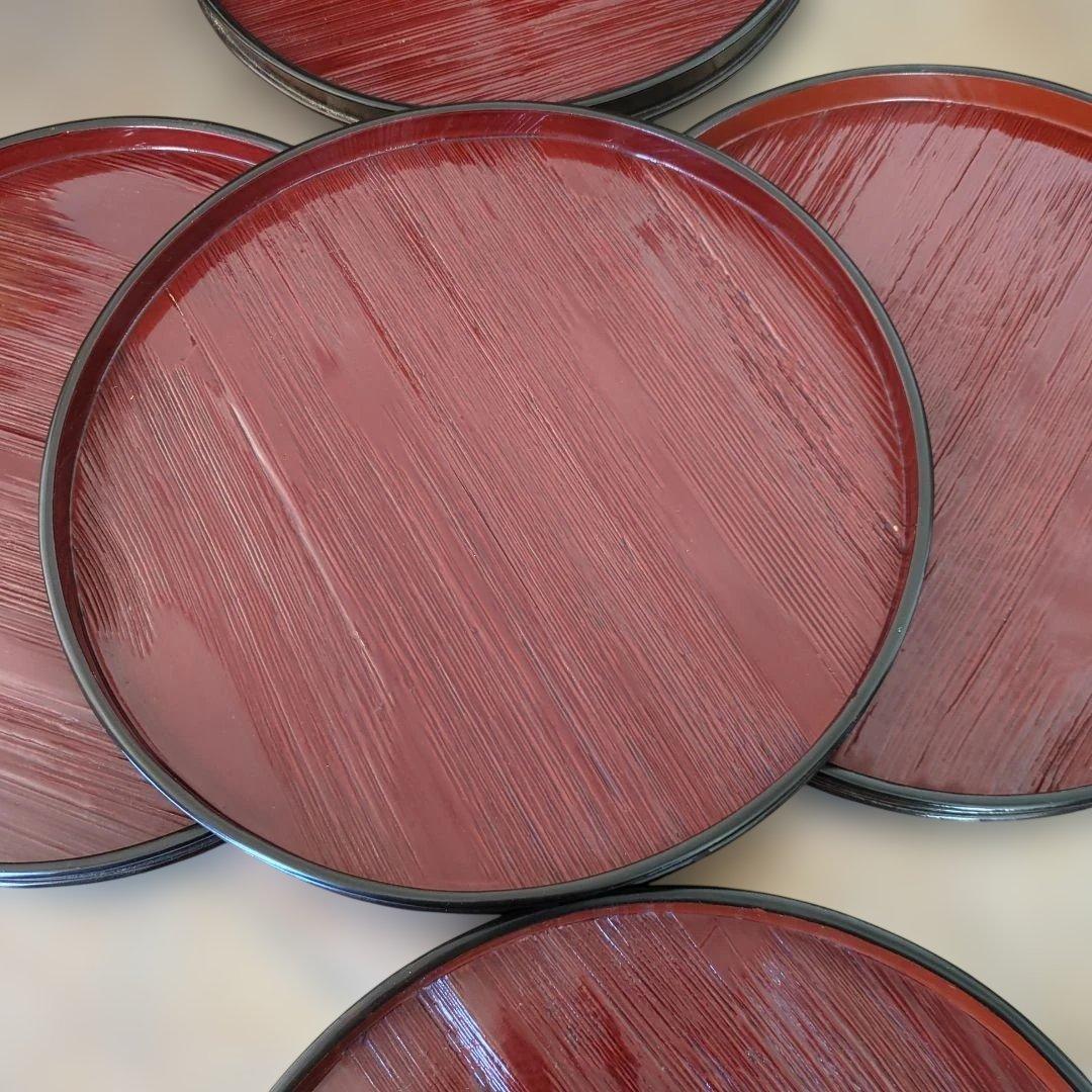 骨董　盆　お盆　丸盆　漆器　漆　お膳　お盆　5枚　木製　トレイ