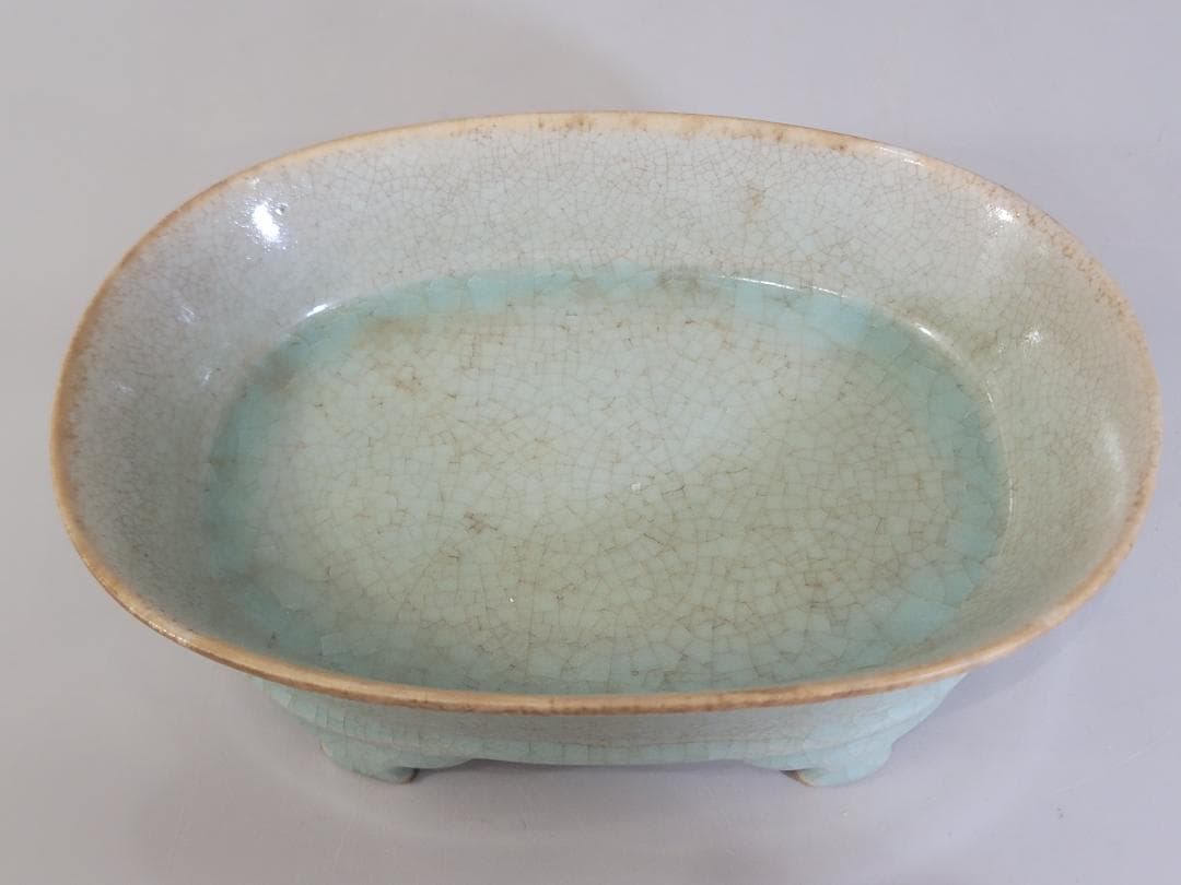 DT177 中国美術 青釉 楕円形 碗 骨董品 古美術