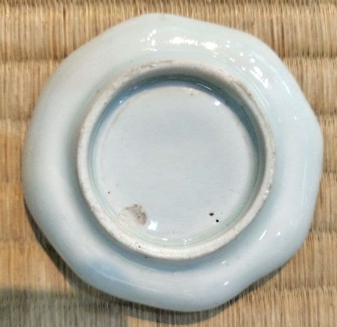 お値下げしました、古伊万里　型紙摺印判　八角豆皿　5枚組　金直し有