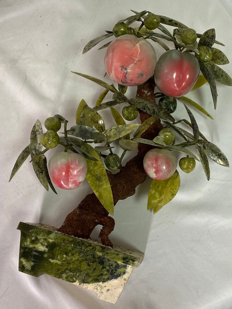1662❣️ 中国美術　玉桃盆栽　翡翠　瑪瑙　天然石　彫刻