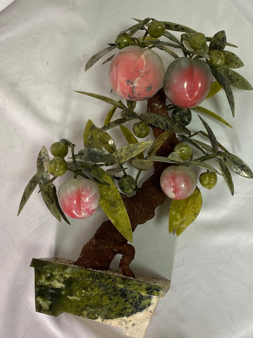1662❣️ 中国美術　玉桃盆栽　翡翠　瑪瑙　天然石　彫刻