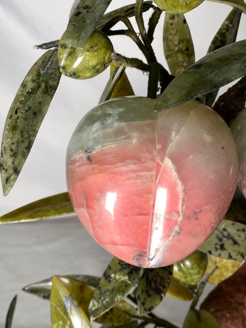 1662❣️ 中国美術　玉桃盆栽　翡翠　瑪瑙　天然石　彫刻